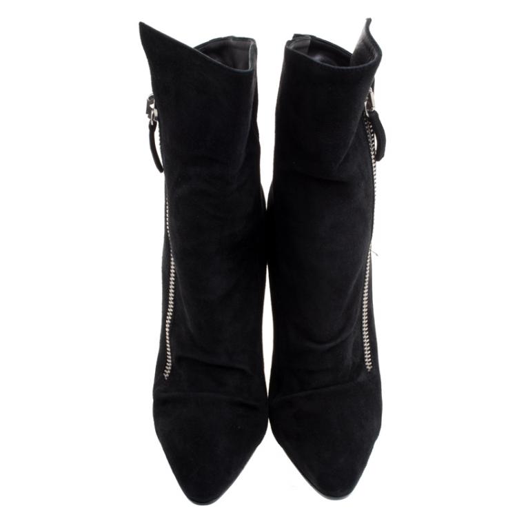 Pre Owned Giuseppe Zanotti Black Suede Wedge Ankle Boots Size 38.5