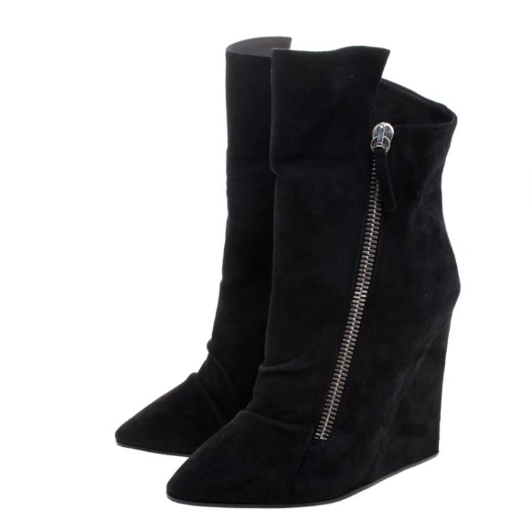 Pre Owned Giuseppe Zanotti Black Suede Wedge Ankle Boots Size 38.5
