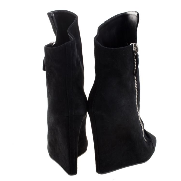 Pre Owned Giuseppe Zanotti Black Suede Wedge Ankle Boots Size 38.5