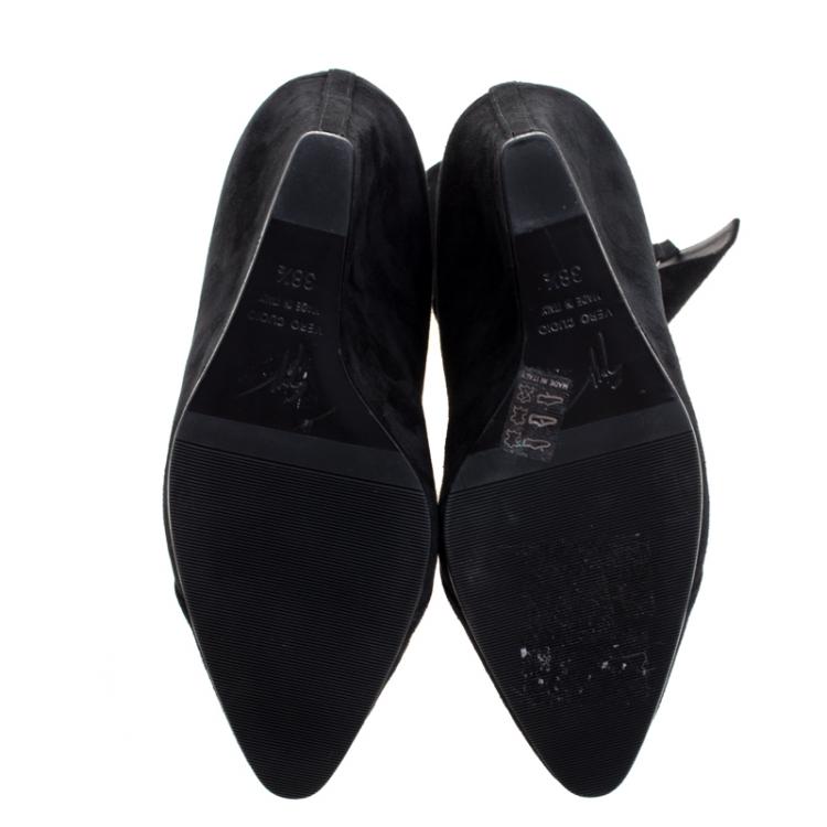 Pre Owned Giuseppe Zanotti Black Suede Wedge Ankle Boots Size 38.5