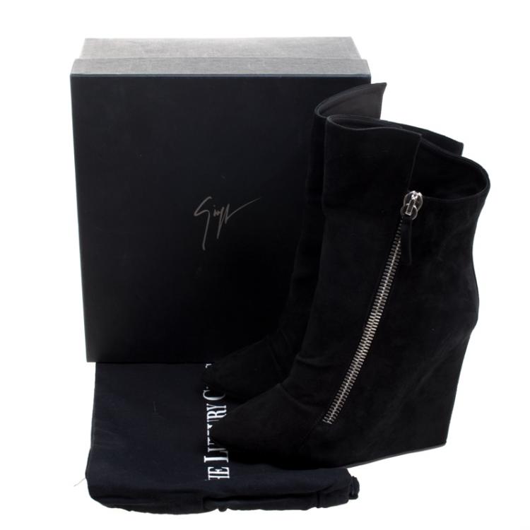 Pre Owned Giuseppe Zanotti Black Suede Wedge Ankle Boots Size 38.5