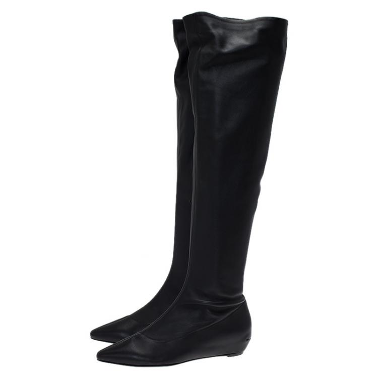 مملوكة مسبقًا Giuseppe Zanotti Black Leather Pointed Wedge Over the Knee Boots Size 40