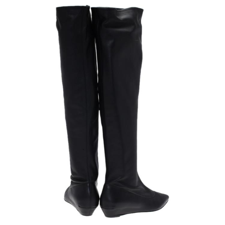 مملوكة مسبقًا Giuseppe Zanotti Black Leather Pointed Wedge Over the Knee Boots Size 40
