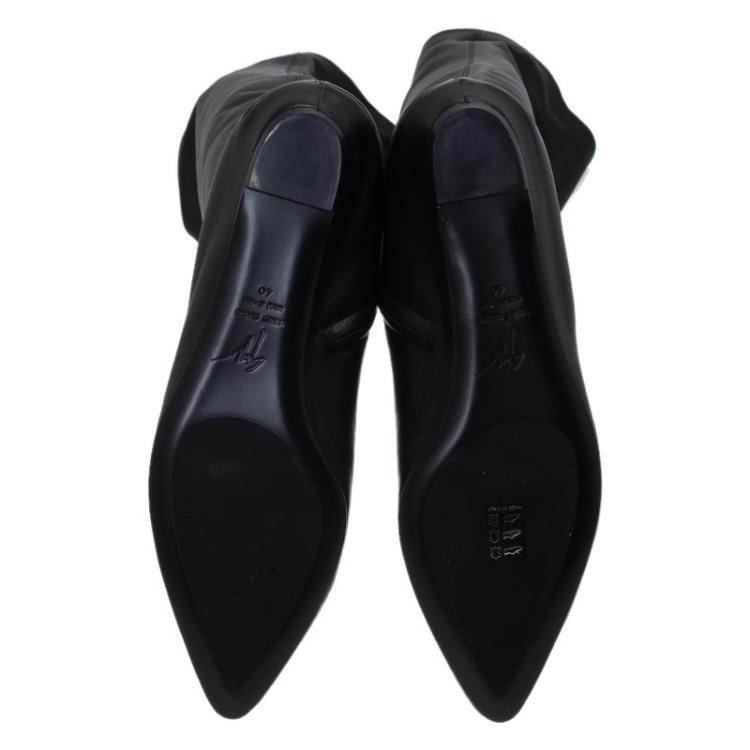 مملوكة مسبقًا Giuseppe Zanotti Black Leather Pointed Wedge Over the Knee Boots Size 40