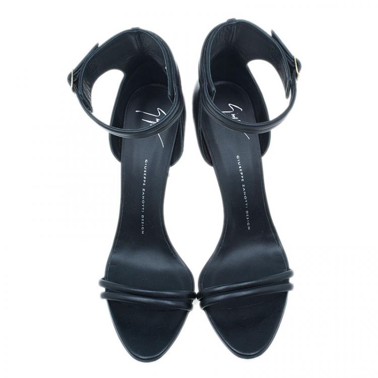 Pre Owned Giuseppe Zanotti Black Leather Ankle Strap Sandals Size 41
