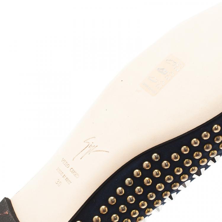 Pre Owned Giuseppe Zanotti Navy Blue Suede Studded Ballet Flats Size 38