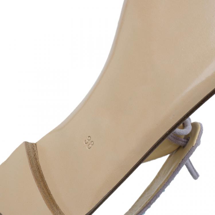 Pre Owned Giuseppe Zanotti Beige Crystal Embellished Toe Ring Flat Sandals Size 38