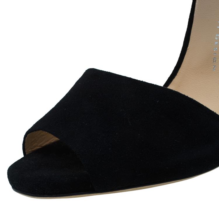 Pre Owned Giuseppe Zanotti Black Suede Crystal Embellished Ankle Strap Sandals Size 41