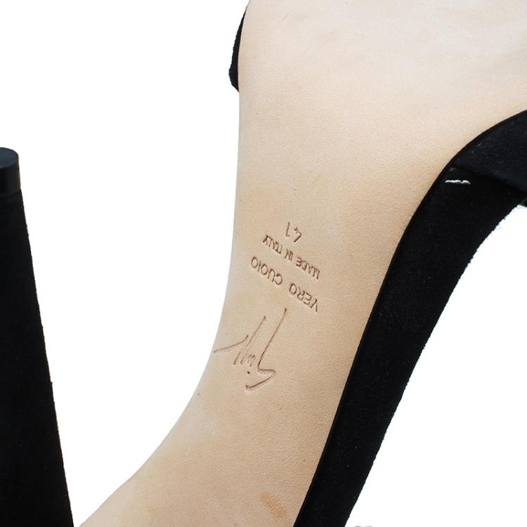 Pre Owned Giuseppe Zanotti Black Suede Crystal Embellished Ankle Strap Sandals Size 41