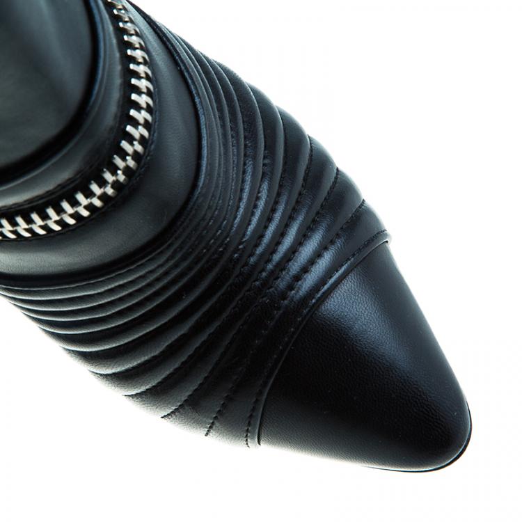 Pre Owned Giuseppe Zanotti Black Quilted Leather Double Zip Accent Booties Size 38