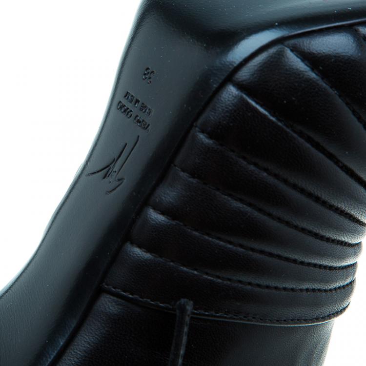 Pre Owned Giuseppe Zanotti Black Quilted Leather Double Zip Accent Booties Size 38