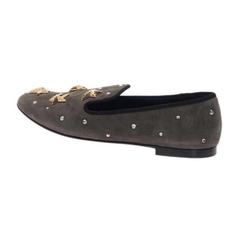 Pre Owned Giuseppe Zanotti Grey Suede Star Studded Smoking Slippers Size 40.5