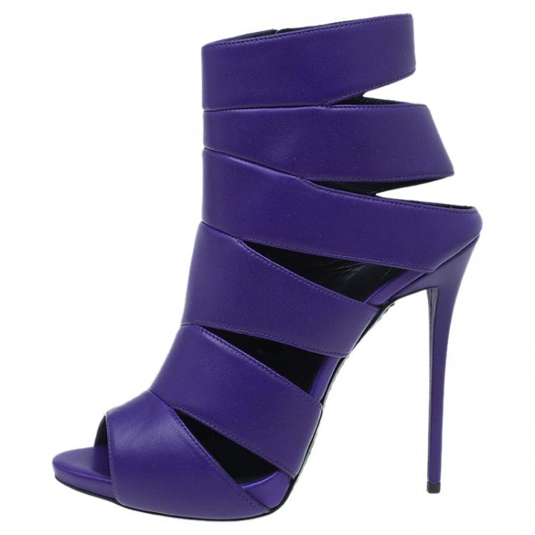Pre Owned Giuseppe Zanotti Purple Leather Cutout Peep Toe Sandals Size 39 