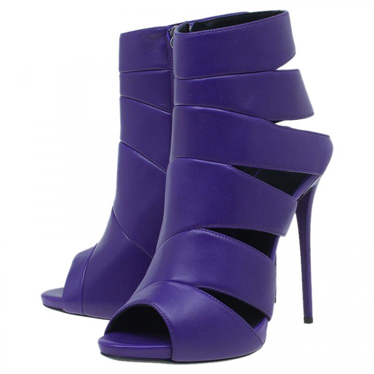Pre Owned Giuseppe Zanotti Purple Leather Cutout Peep Toe Sandals Size 39 