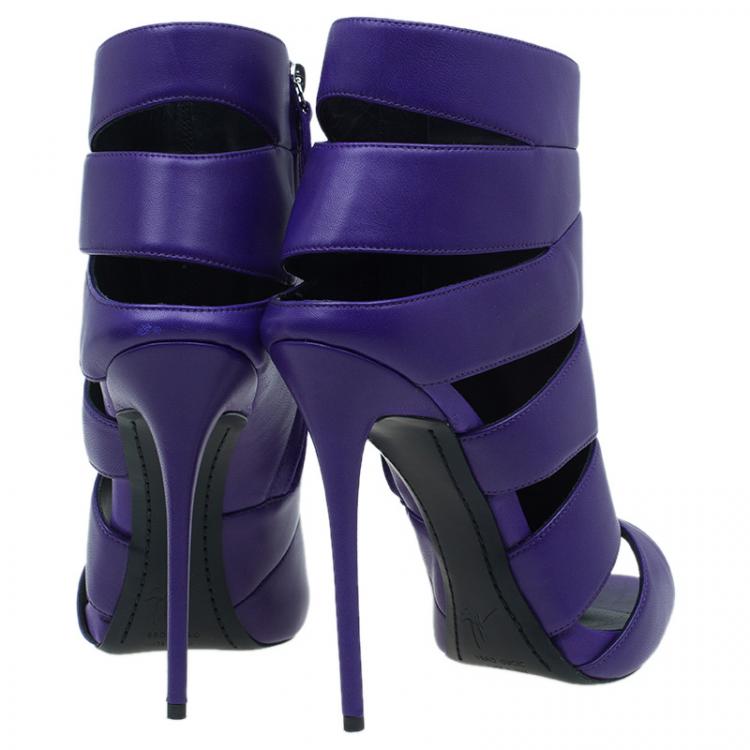 Pre Owned Giuseppe Zanotti Purple Leather Cutout Peep Toe Sandals Size 39 