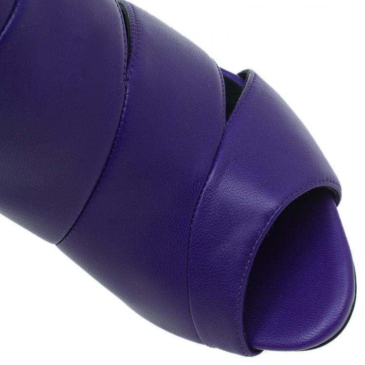 Pre Owned Giuseppe Zanotti Purple Leather Cutout Peep Toe Sandals Size 39 