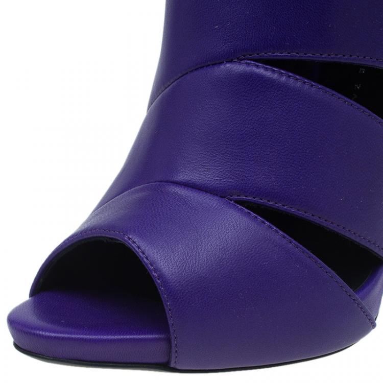 Pre Owned Giuseppe Zanotti Purple Leather Cutout Peep Toe Sandals Size 39 