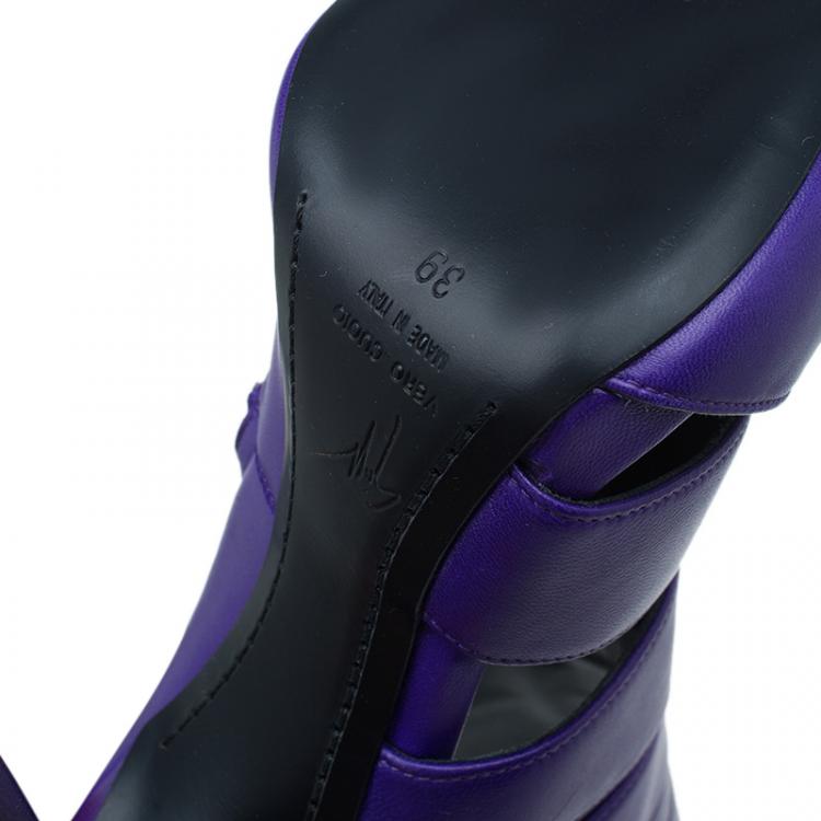 Pre Owned Giuseppe Zanotti Purple Leather Cutout Peep Toe Sandals Size 39 