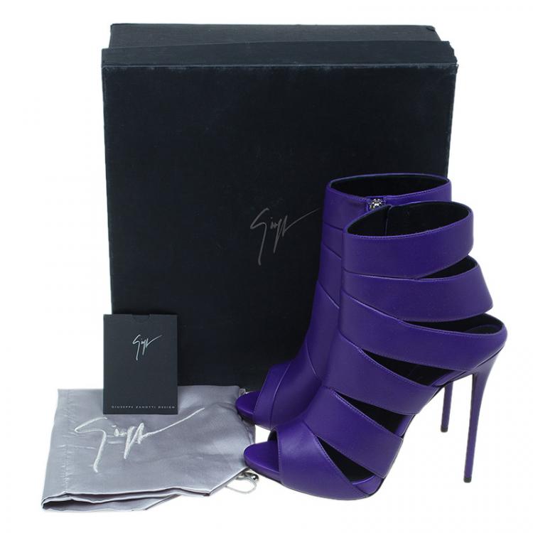 Pre Owned Giuseppe Zanotti Purple Leather Cutout Peep Toe Sandals Size 39 