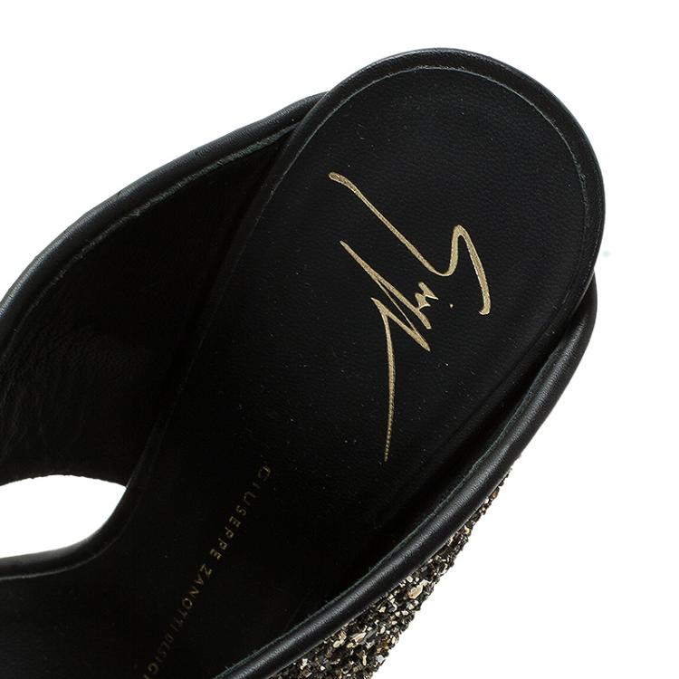 Pre Owned Giuseppe Zanotti Black and Silver Glitter Mules Size 36