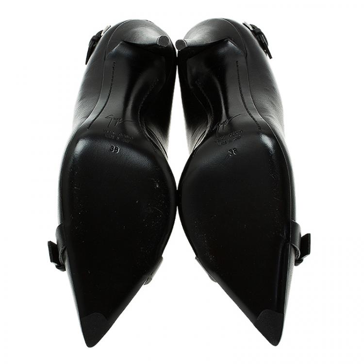 Pre Owned Giuseppe Zanotti Black Leather Buckle Detail Pointed Pumps Size 38