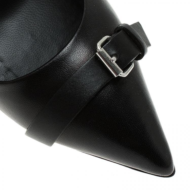 Pre Owned Giuseppe Zanotti Black Leather Buckle Detail Pointed Pumps Size 38