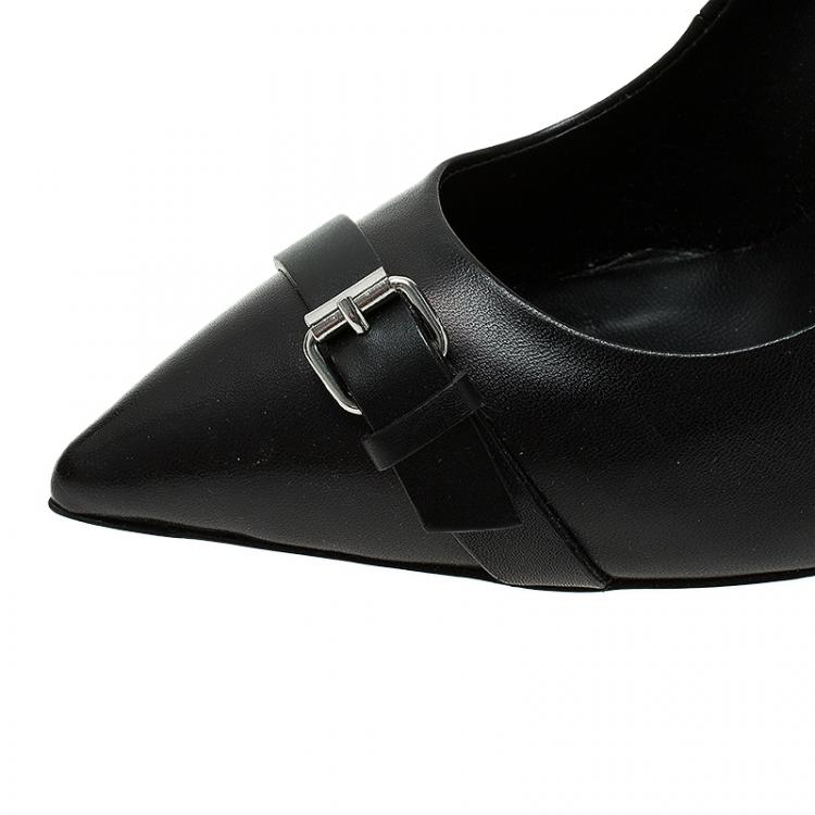 Pre Owned Giuseppe Zanotti Black Leather Buckle Detail Pointed Pumps Size 38