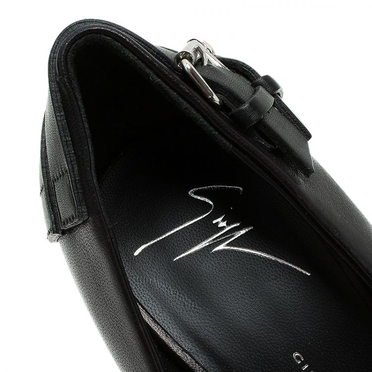 Pre Owned Giuseppe Zanotti Black Leather Buckle Detail Pointed Pumps Size 38
