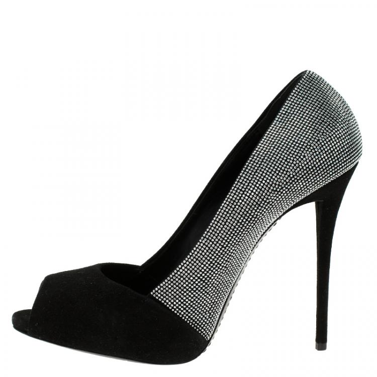 Pre Owned Giuseppe Zanotti Black Suede Studded Peep Toe Pumps Size 40
