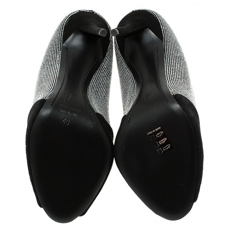Pre Owned Giuseppe Zanotti Black Suede Studded Peep Toe Pumps Size 40