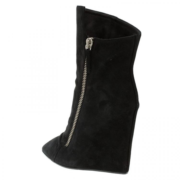 Pre Owned Giuseppe Zanotti Black Suede Wedge Ankle Boots Size 37