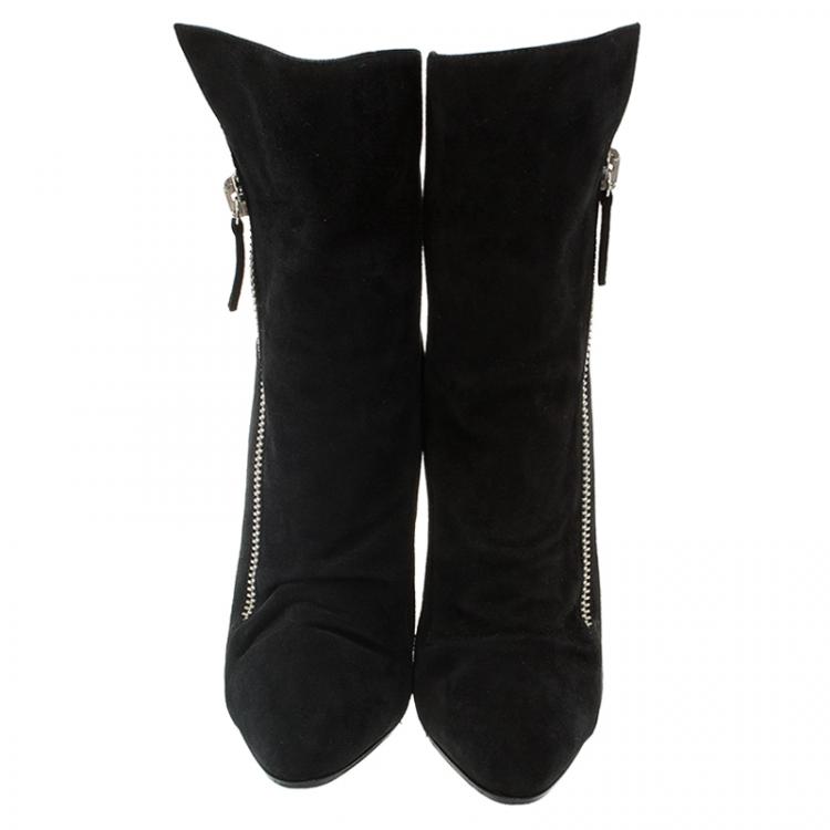 Pre Owned Giuseppe Zanotti Black Suede Wedge Ankle Boots Size 37