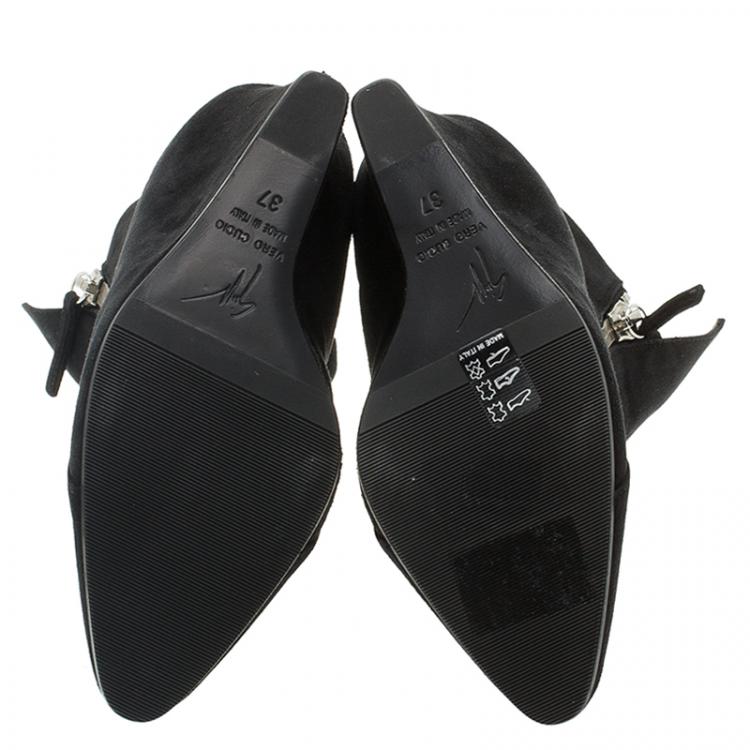 Pre Owned Giuseppe Zanotti Black Suede Wedge Ankle Boots Size 37