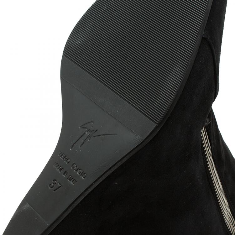 Pre Owned Giuseppe Zanotti Black Suede Wedge Ankle Boots Size 37