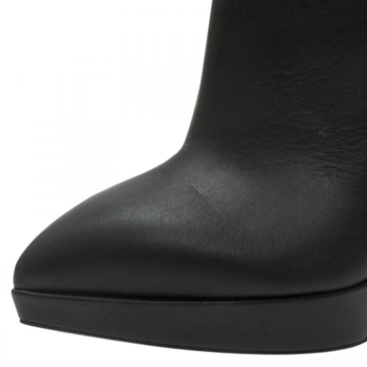 Pre Owned Giuseppe Zanotti Black Leather Pyramid Stud Platform Ankle Boots Size 37.5