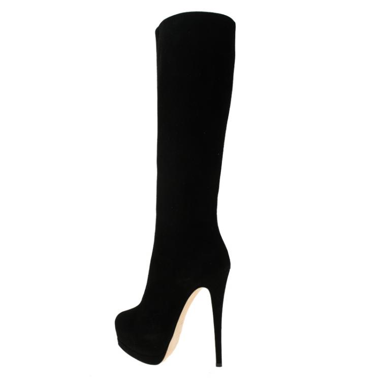 مملوكة مسبقًا Giuseppe Zanotti Black Suede Platform Knee Boots Size 38