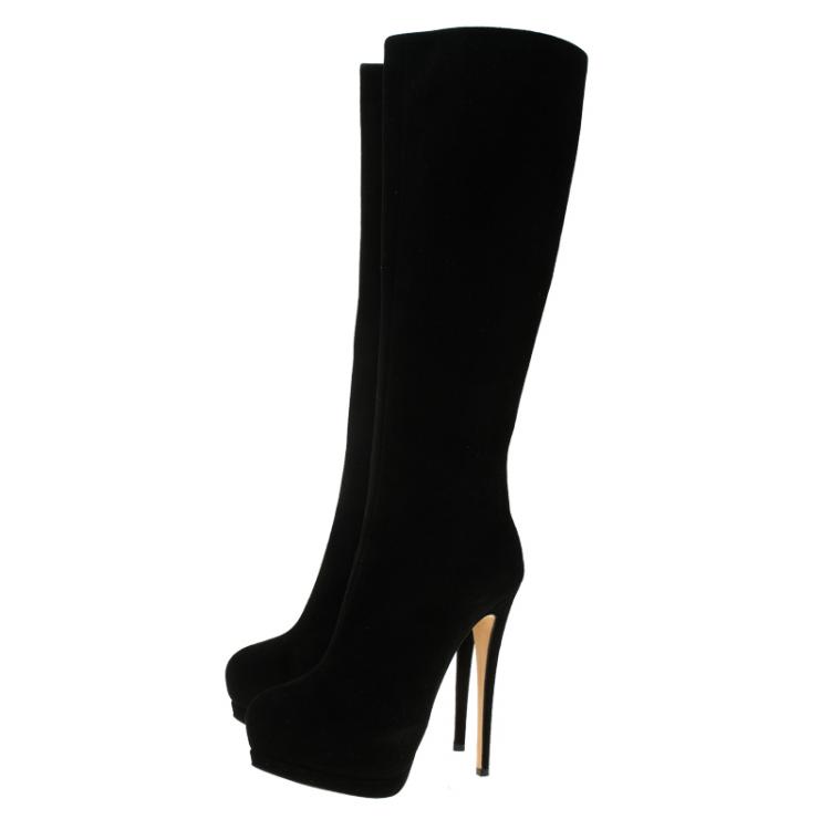 مملوكة مسبقًا Giuseppe Zanotti Black Suede Platform Knee Boots Size 38