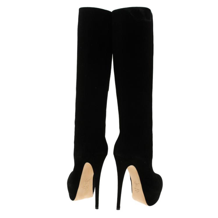 مملوكة مسبقًا Giuseppe Zanotti Black Suede Platform Knee Boots Size 38