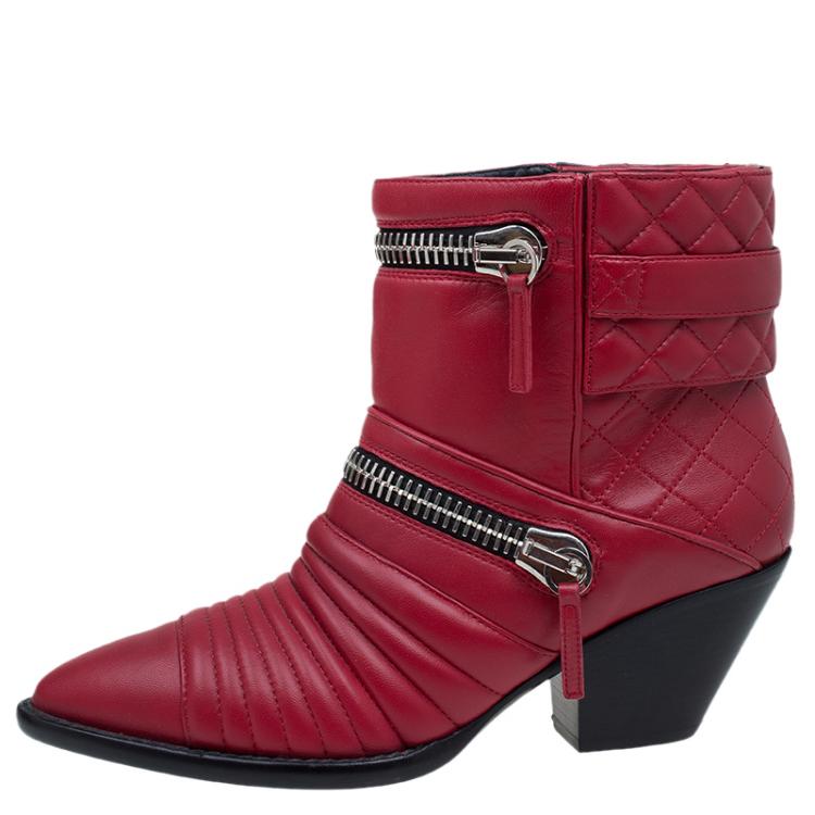 Pre Owned Giuseppe Zanotti Red Quilted Leather Ankle Boots Size 40
