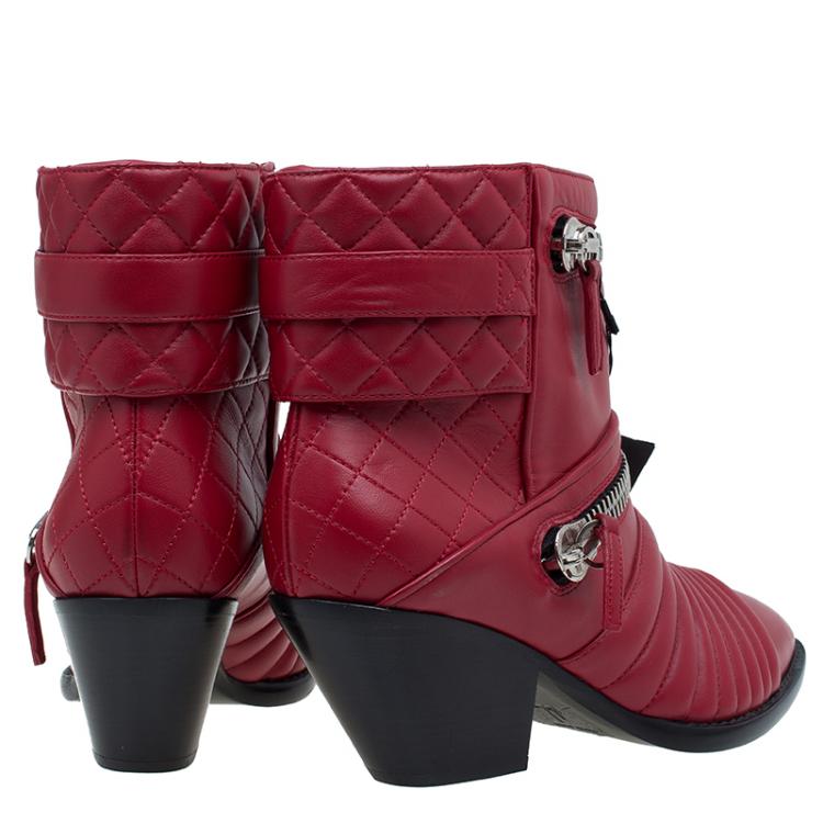 Pre Owned Giuseppe Zanotti Red Quilted Leather Ankle Boots Size 40