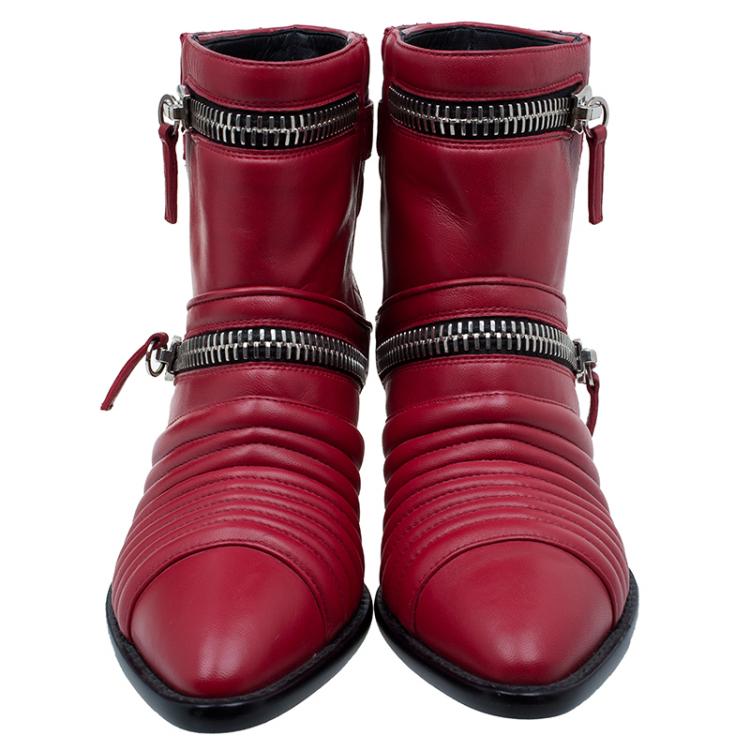 Pre Owned Giuseppe Zanotti Red Quilted Leather Ankle Boots Size 40