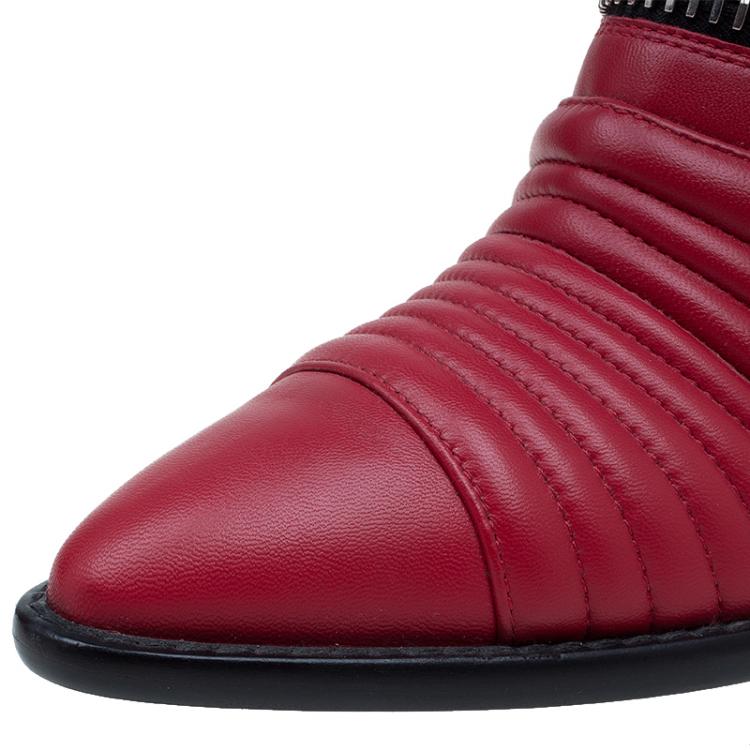 Pre Owned Giuseppe Zanotti Red Quilted Leather Ankle Boots Size 40