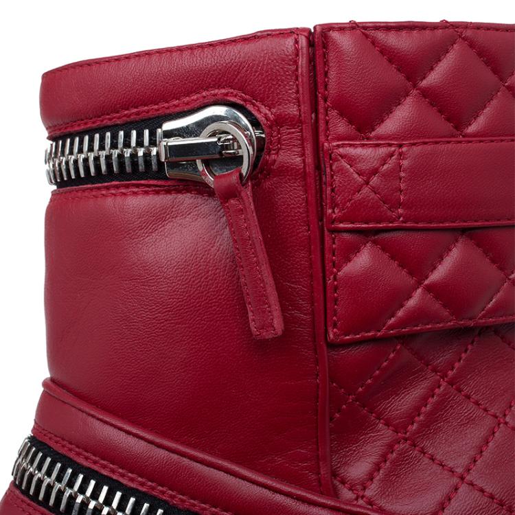 Pre Owned Giuseppe Zanotti Red Quilted Leather Ankle Boots Size 40