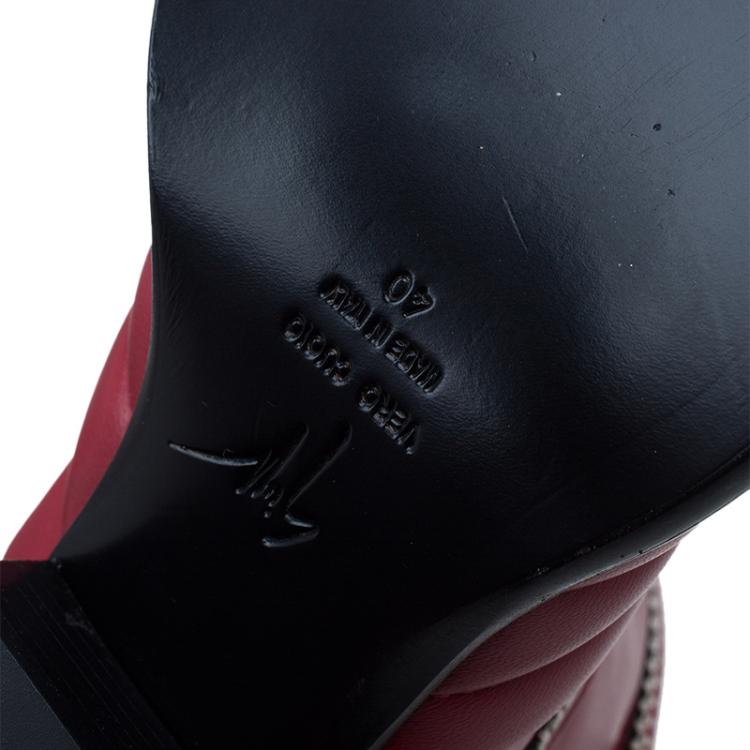 Pre Owned Giuseppe Zanotti Red Quilted Leather Ankle Boots Size 40