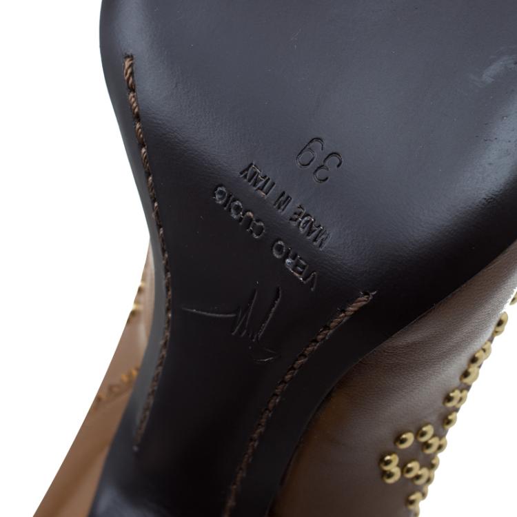 Pre Owned Giuseppe Zanotti Brown Studded Leather Peep Toe Pumps Size 39