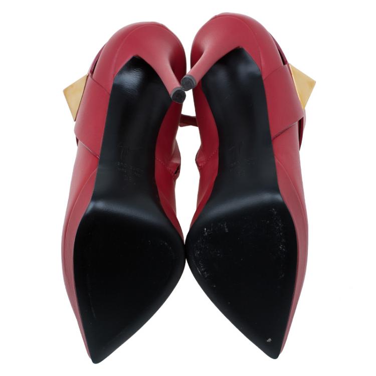 Pre Owned Giuseppe Zanotti Red Leather Pyramid Stud Platform Ankle Boots Size 39