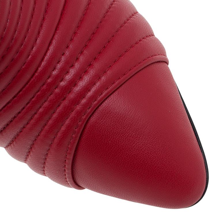 Pre Owned Giuseppe Zanotti Red Quilted Leather Double Zip Accent Boots Size 38.5
