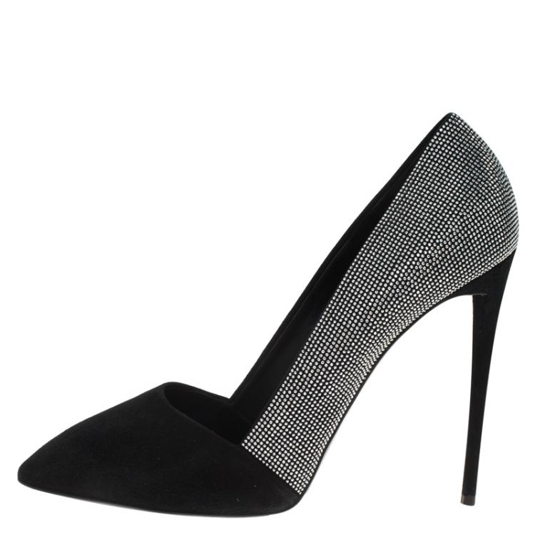 Pre Owned Giuseppe Zanotti Black Studded Suede Pointed Pumps Size 41