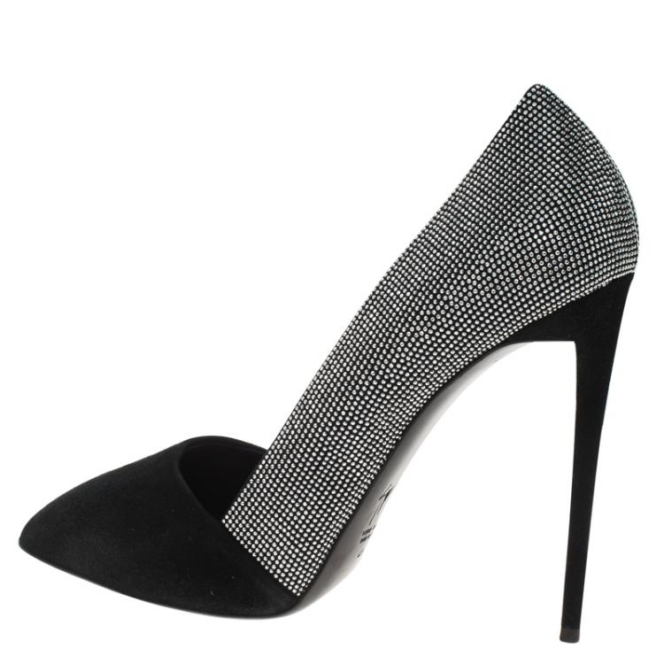 Pre Owned Giuseppe Zanotti Black Studded Suede Pointed Pumps Size 41