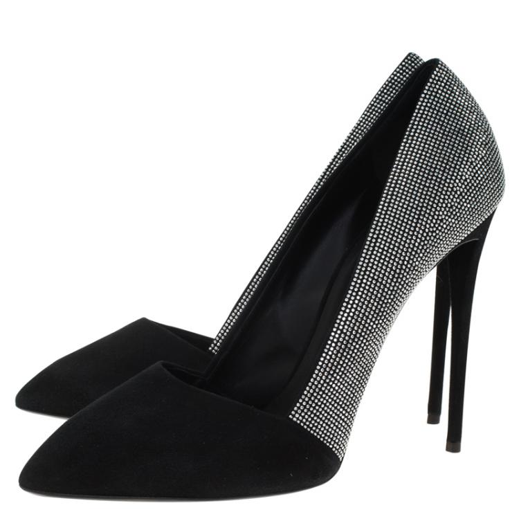 Pre Owned Giuseppe Zanotti Black Studded Suede Pointed Pumps Size 41